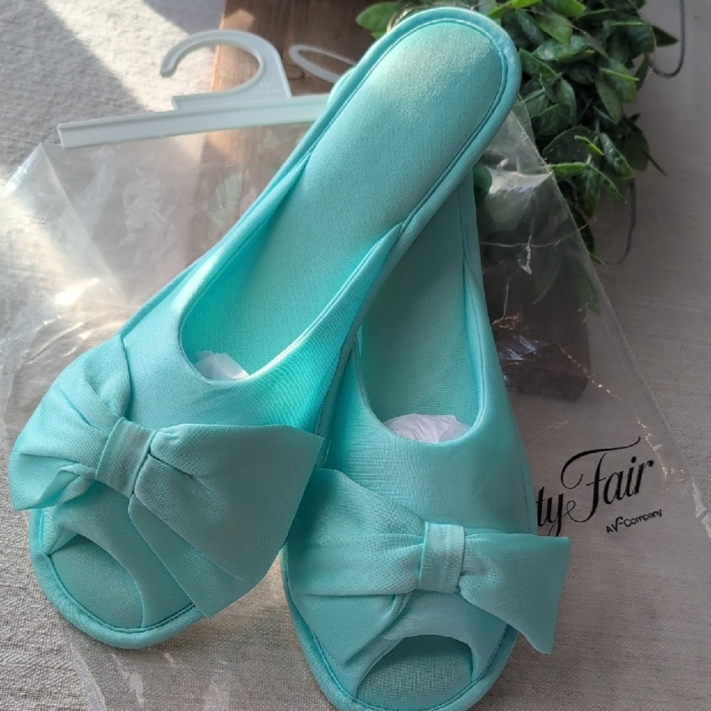 Vanity Fair Vintage Azure Mist Washable Bow Slippers